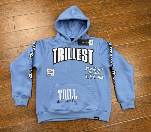 Multi Logo All Over Hoodie  - Sky Blue