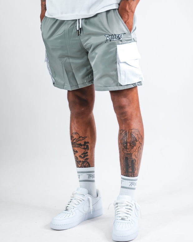 Cargo Nylon Trillest Shorts - Gray/White