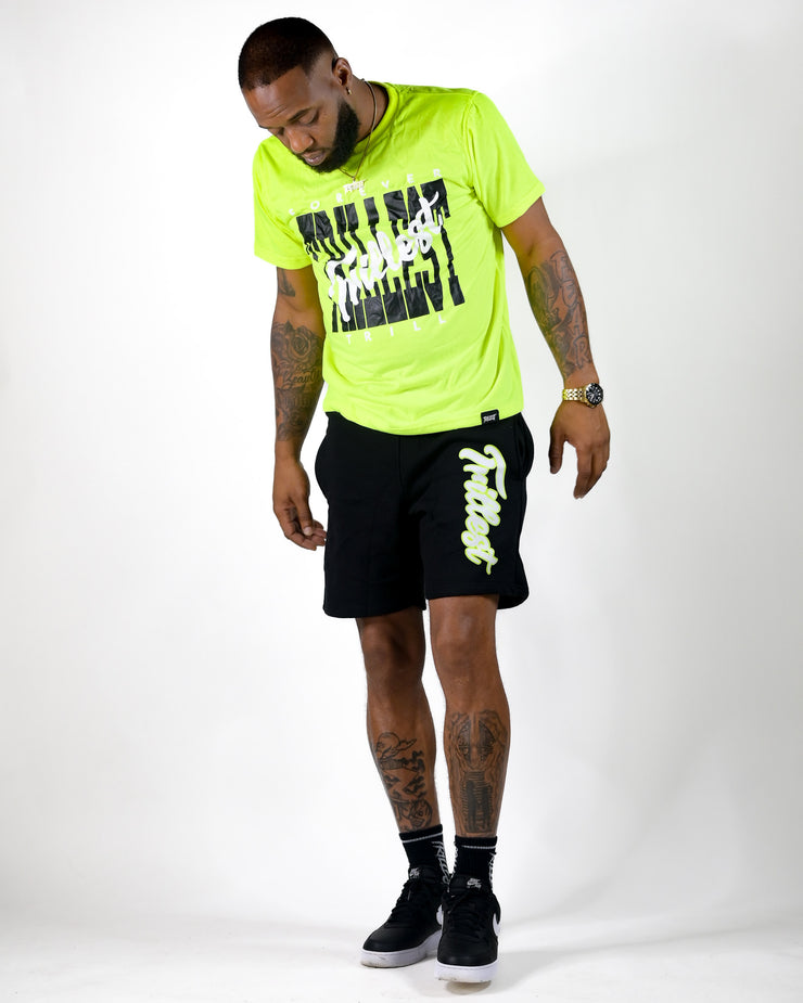 Cursive Trillest Shorts - Black/White/Volt Green