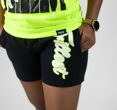 Cursive Women Trillest Shorts - Black/White/Volt Green