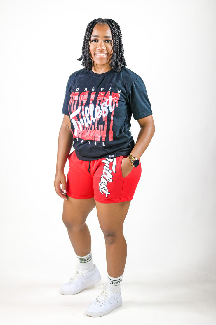 Cursive Women Trillest Shorts - Red/White/Black