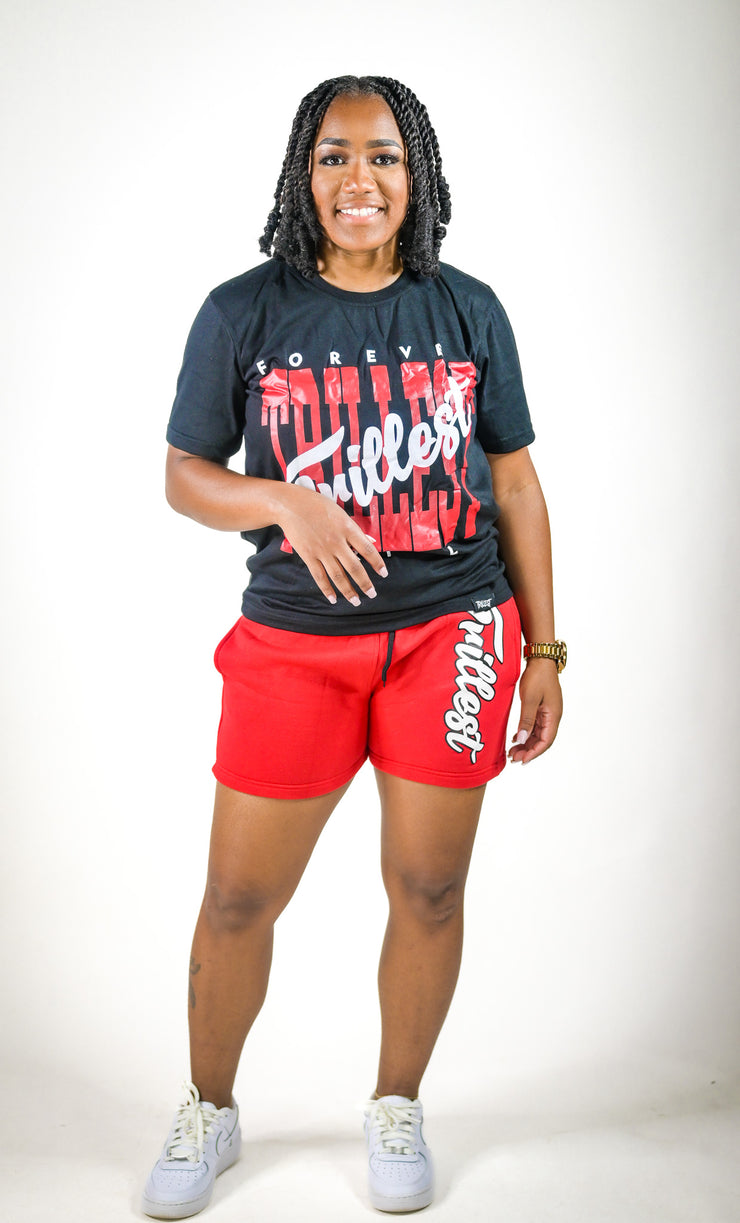 Cursive Women Trillest Shorts - Red/White/Black