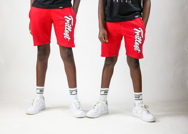 Cursive Trillest Big Kids Shorts - Black/Red