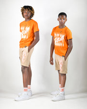 Cursive Trillest Big Kids Shorts - Orange/Cream
