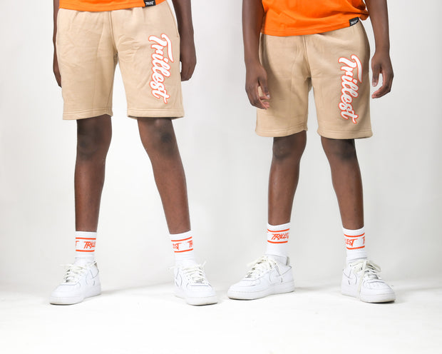 Cursive Trillest Big Kids Shorts - Orange/Cream