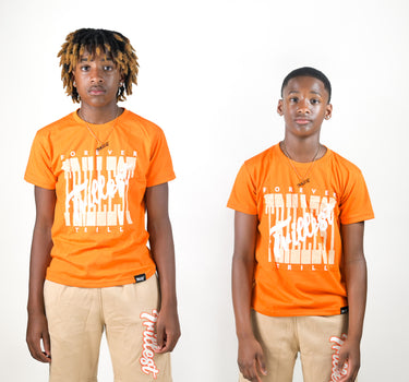 Cursive Trillest Big Kids Tee - Orange/Cream