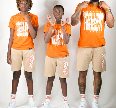 Cursive Trillest Big Kids Shorts - Orange/Cream