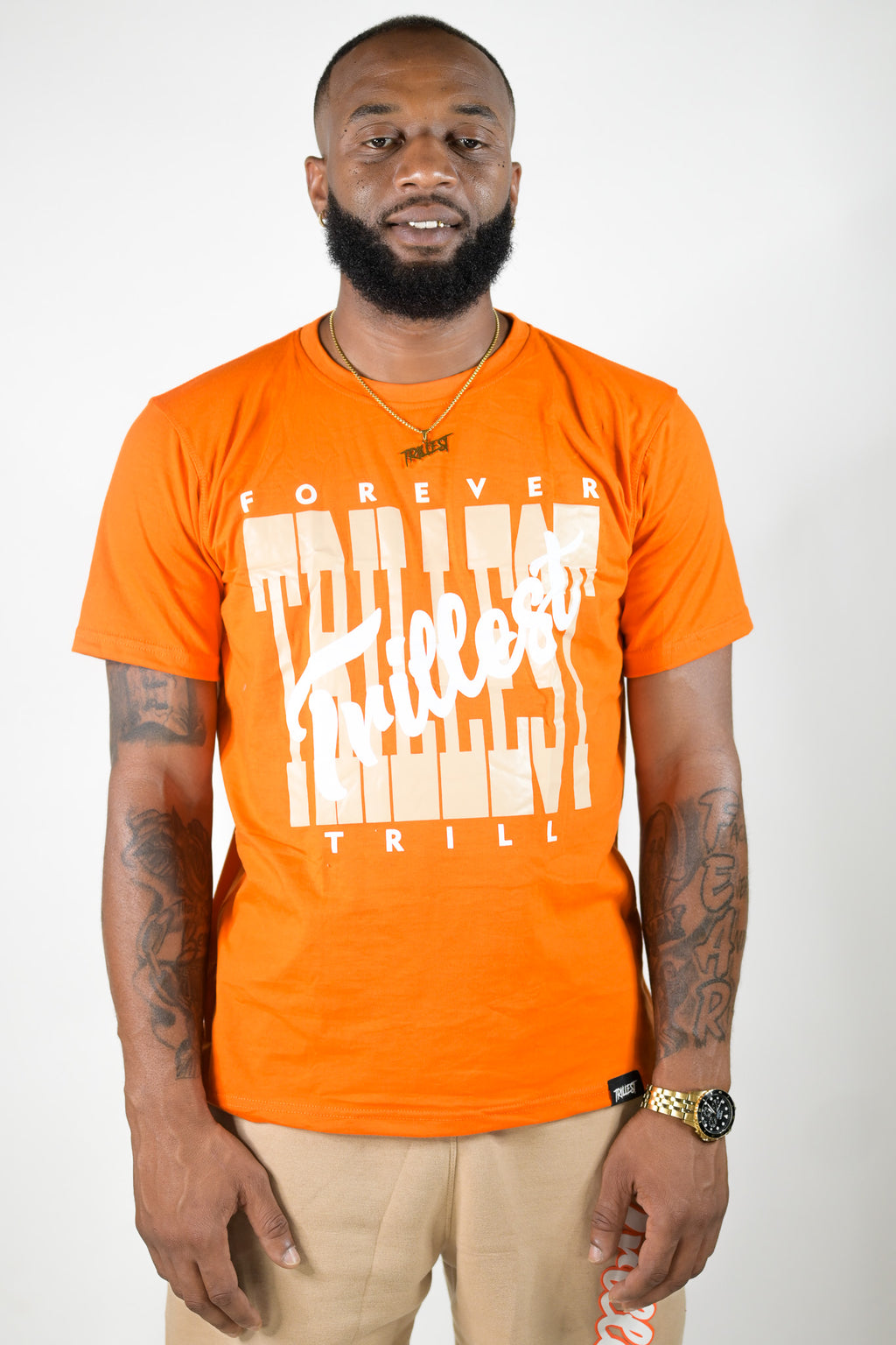 Cursive Trillest Logo Tee - Orange/White/Cream