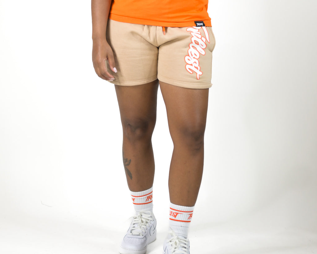Cursive Women Trillest Shorts - Cream/White/Orange