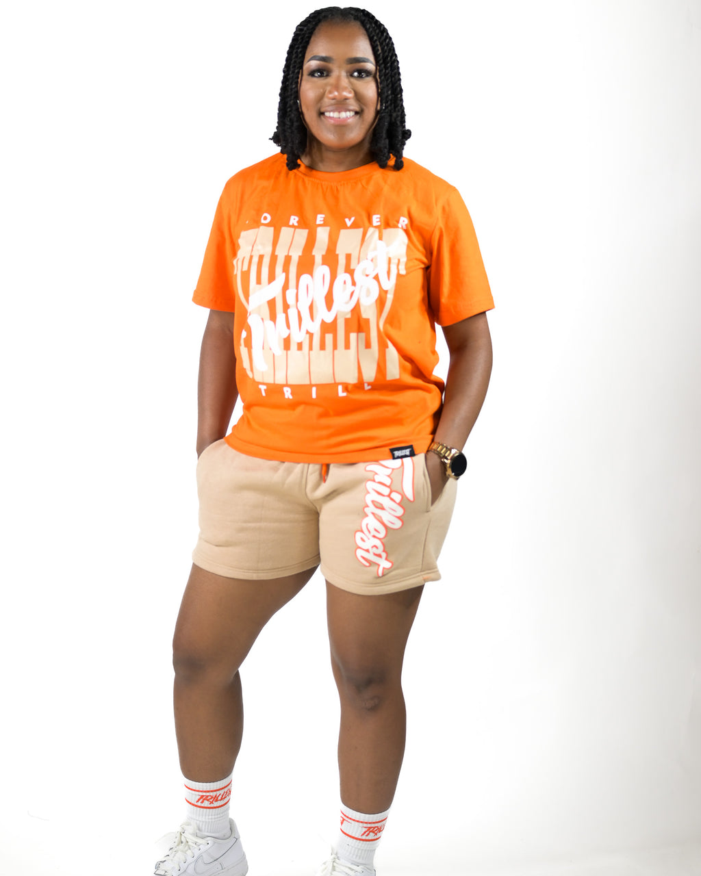Cursive Trillest Logo Tee - Orange/White/Cream