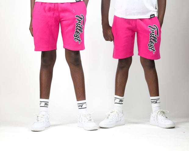 Cursive Trillest Big Kids Shorts - White/Hot Pink