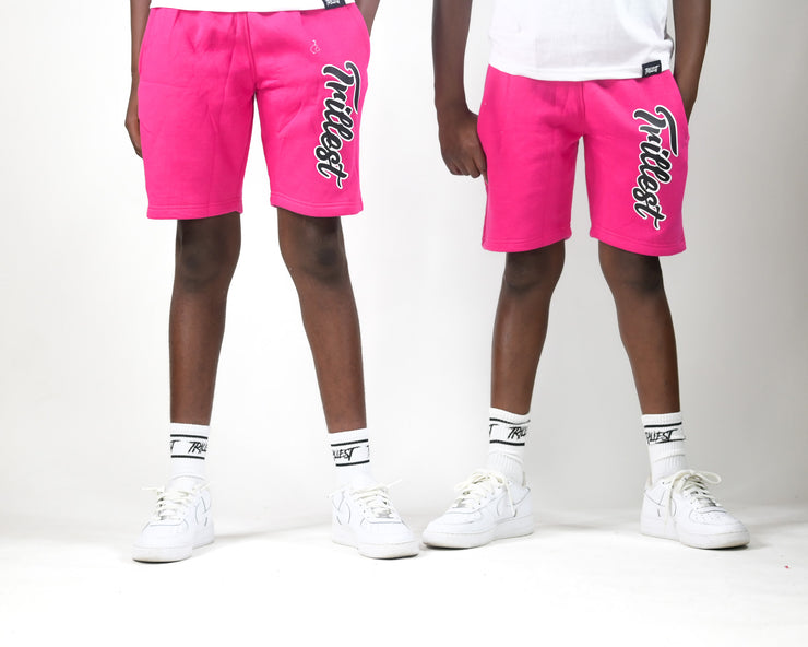 Cursive Trillest Big Kids Shorts - White/Hot Pink