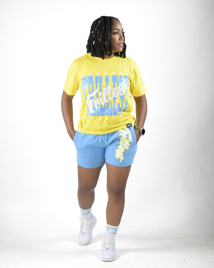 Cursive Women Trillest Shorts - Sky/Yellow/White