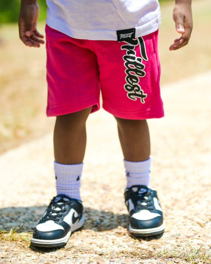 Cursive Trillest Lil' Kids Shorts - White/Hot Pink