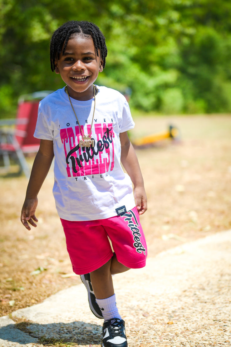 Cursive Trillest Lil' Kids Shorts - White/Hot Pink