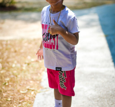 Cursive Trillest Lil' Kids Shorts - White/Hot Pink