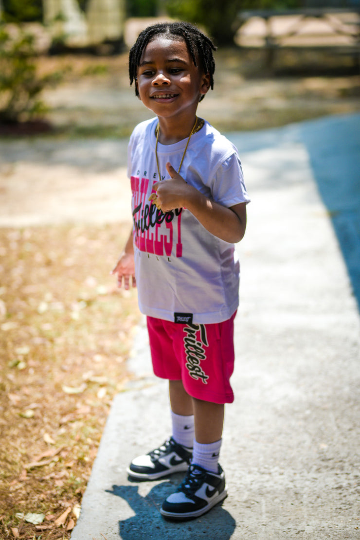 Cursive Trillest Lil' Kids Shorts - White/Hot Pink