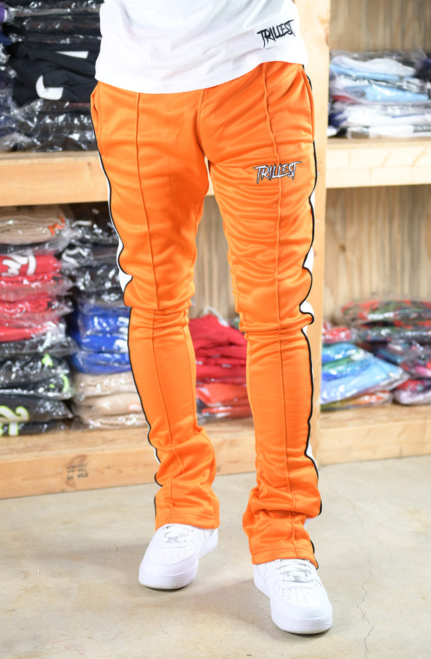 Trillest Stacked Track Pants - Orange/White