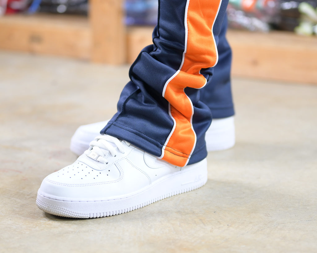 Trillest Stacked Track Pants - Navy Blue/Orange