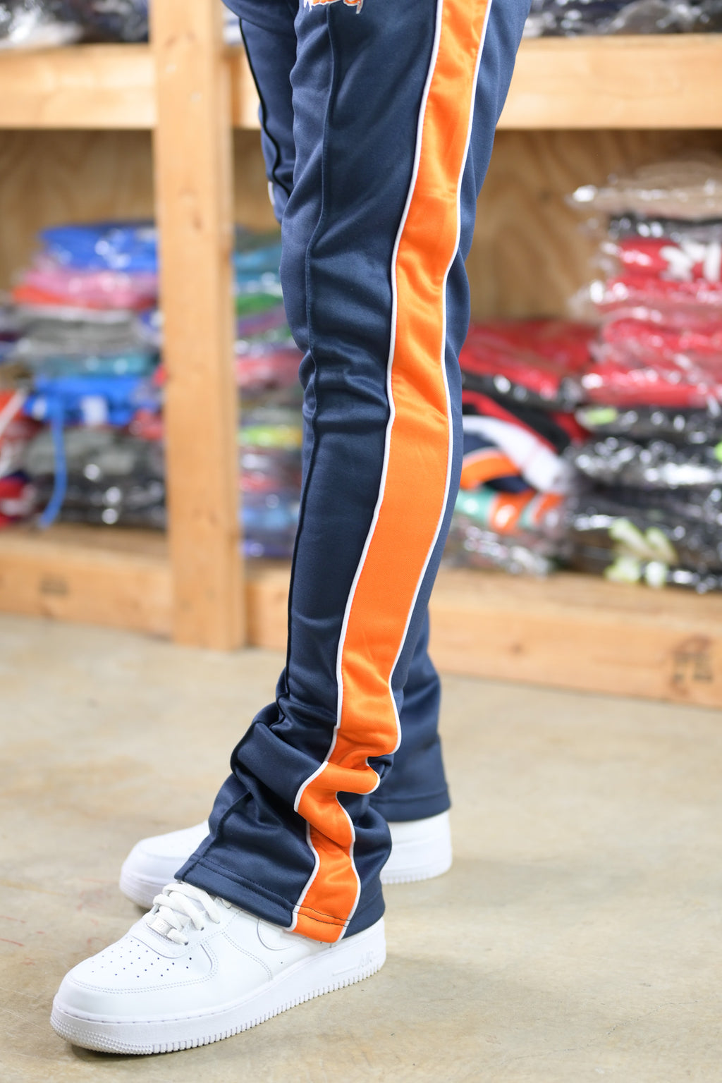 Trillest Stacked Track Pants - Navy Blue/Orange