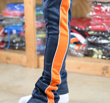 Trillest Stacked Track Pants - Navy Blue/Orange