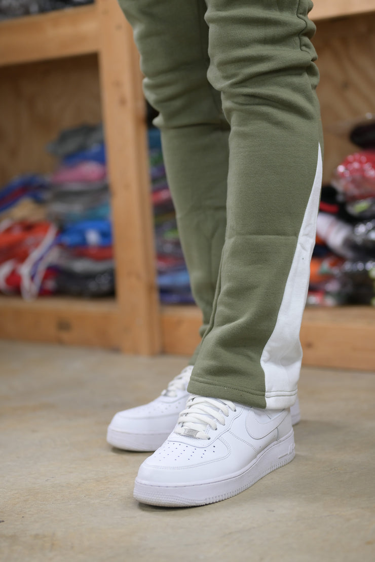 Trillest Flare Panel Pants - Olive\White