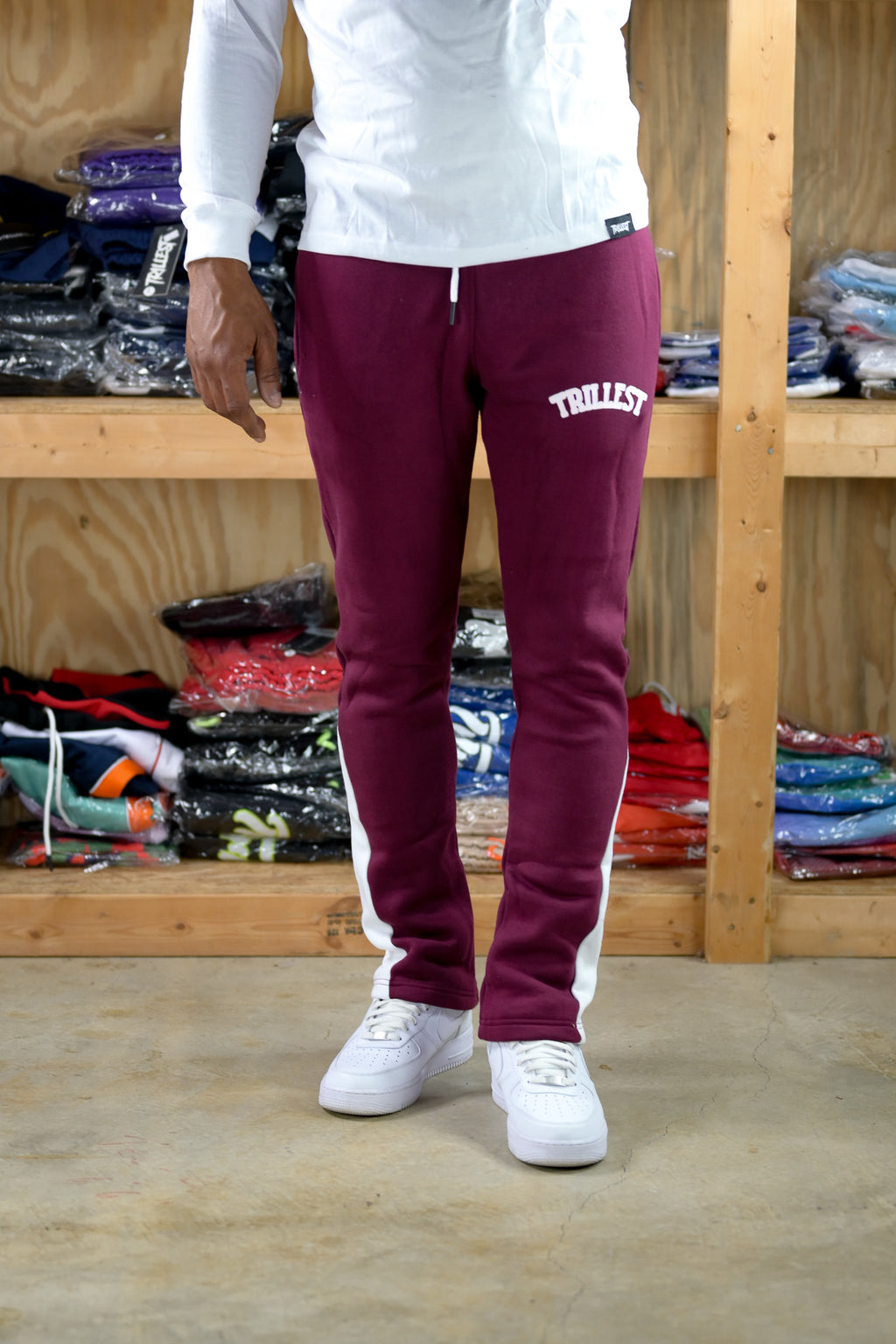 Trillest Flare Panel Pants - Burgundy/White