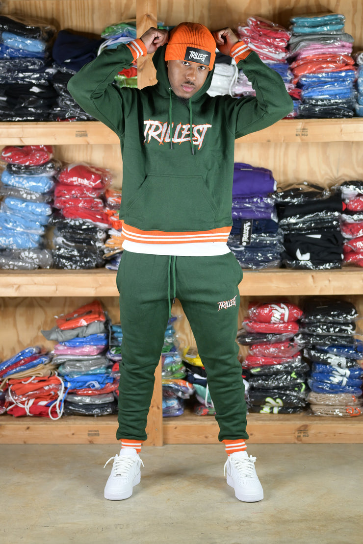 Trillest Ribbed Hoodie - Green\Orange