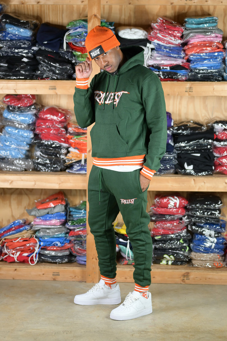 Trillest Ribbed Hoodie - Green\Orange