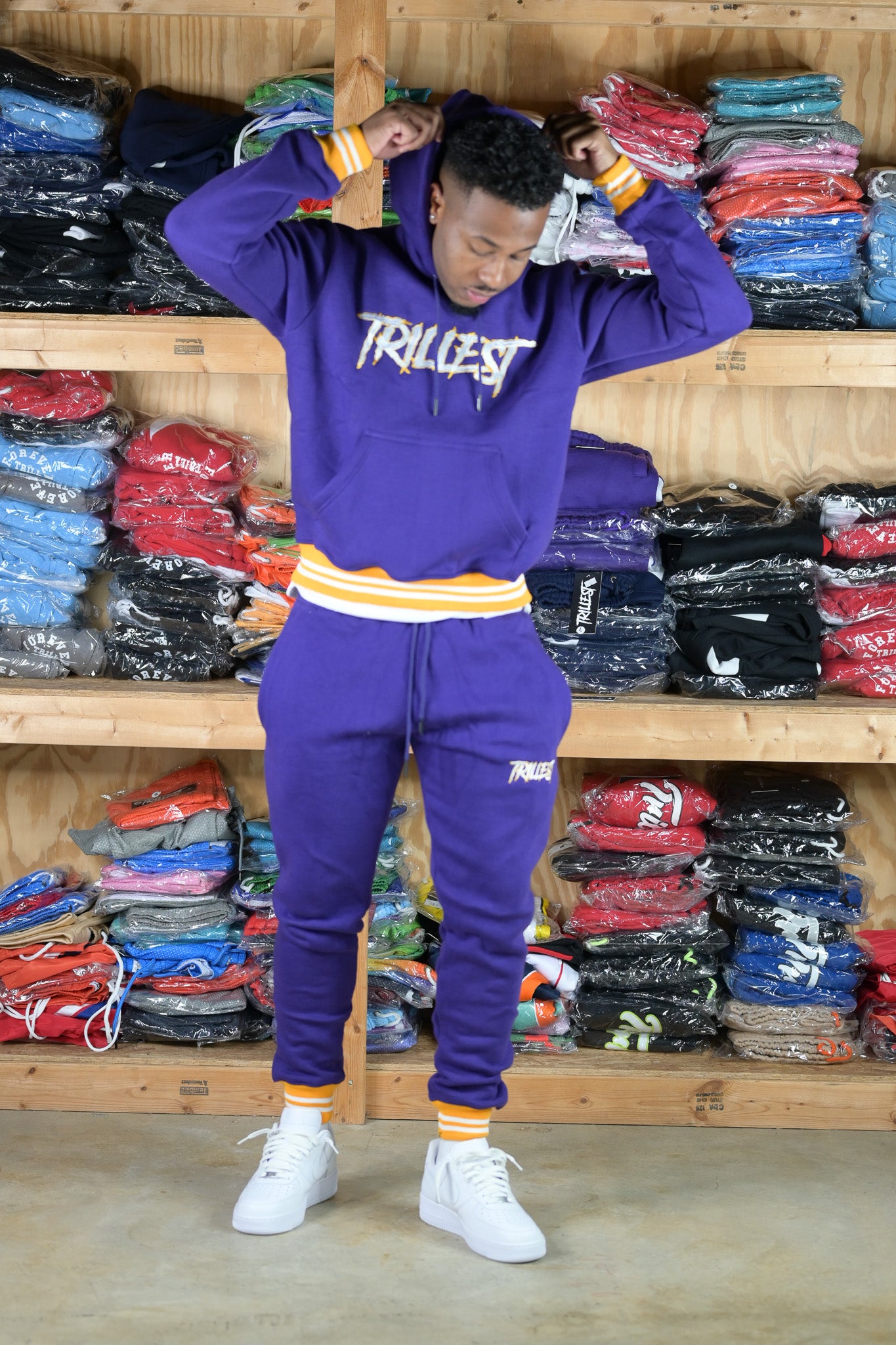 Trillest Ribbed Joggers - Purple\Gold