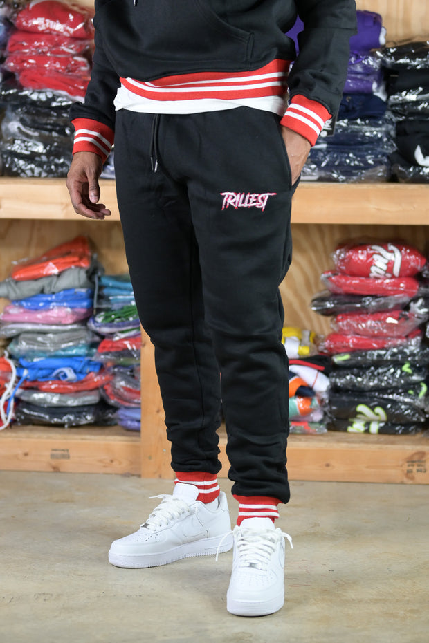 Trillest Ribbed Joggers - Black\Red