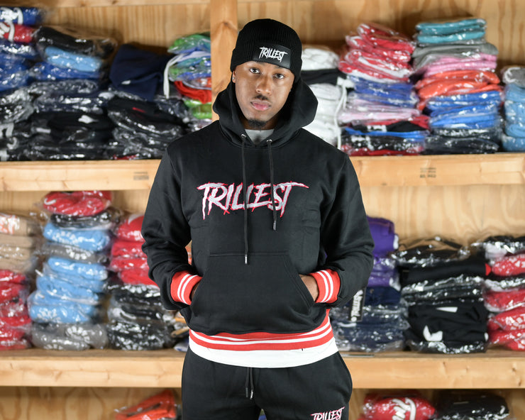 Trillest Ribbed Hoodie - Black\Red