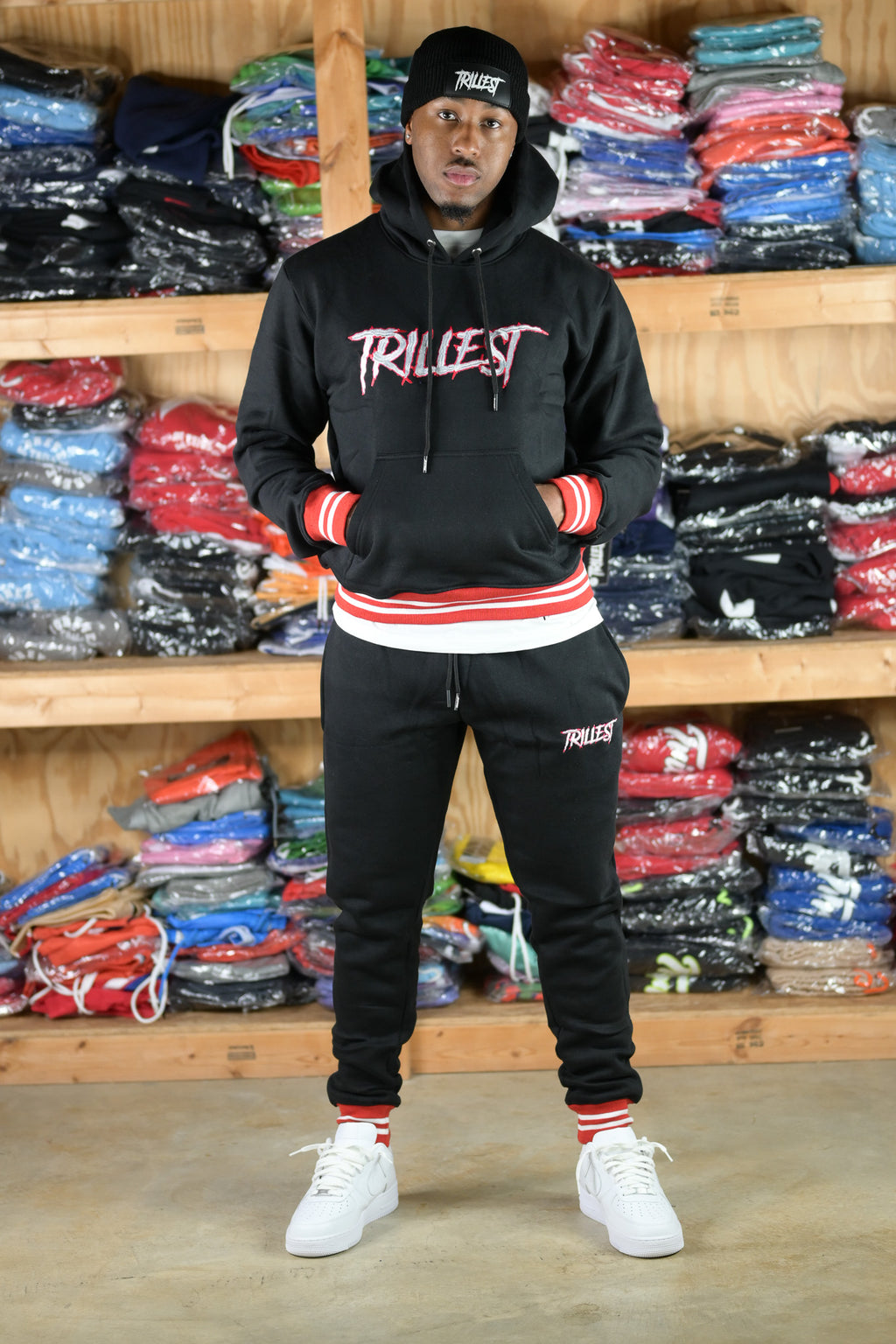 Trillest Ribbed Hoodie - Black\Red