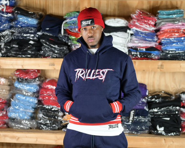 Trillest Ribbed Hoodie - Navy\Red