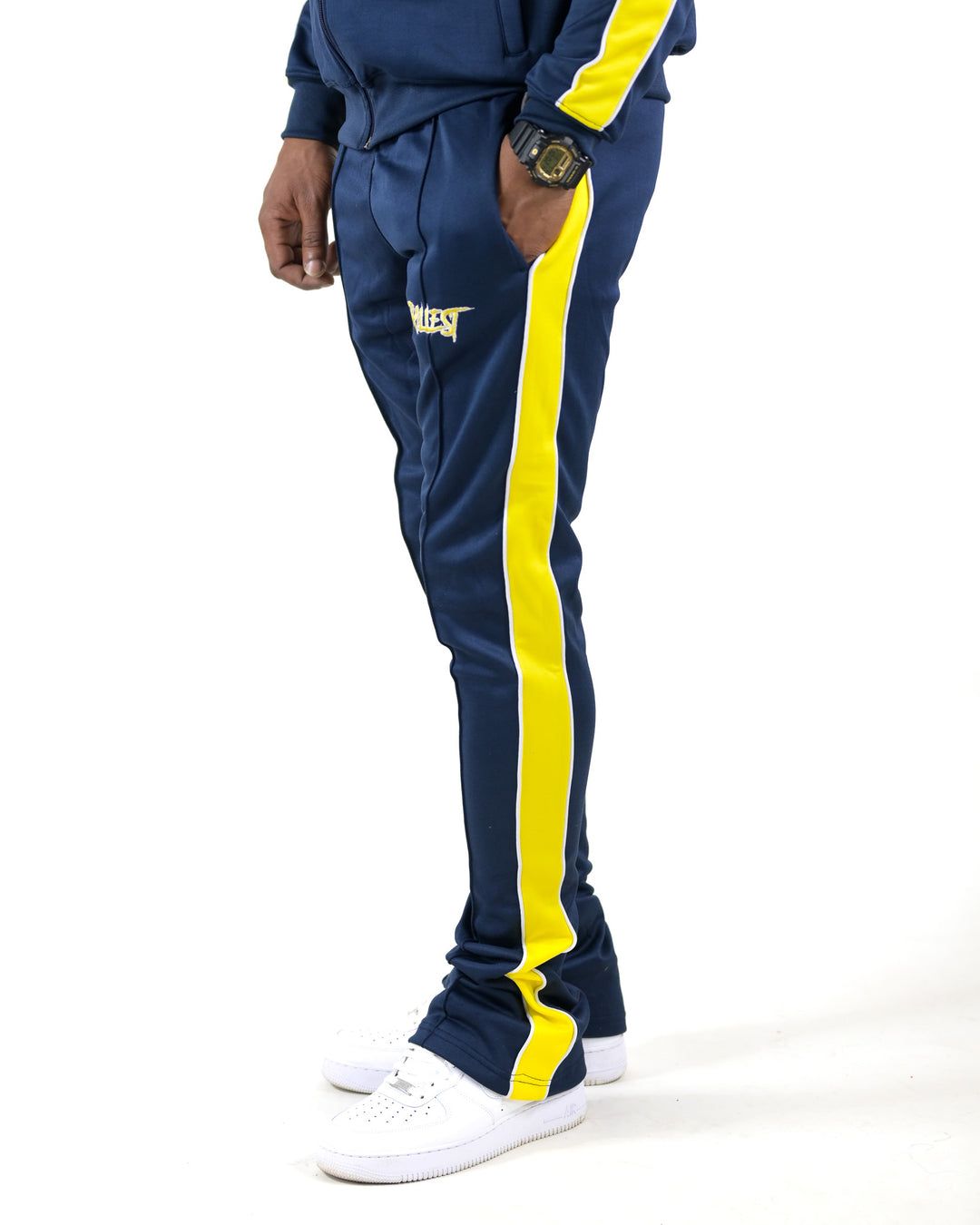 Trillest Stacked Track Pants Navy Yellow Trillest Co