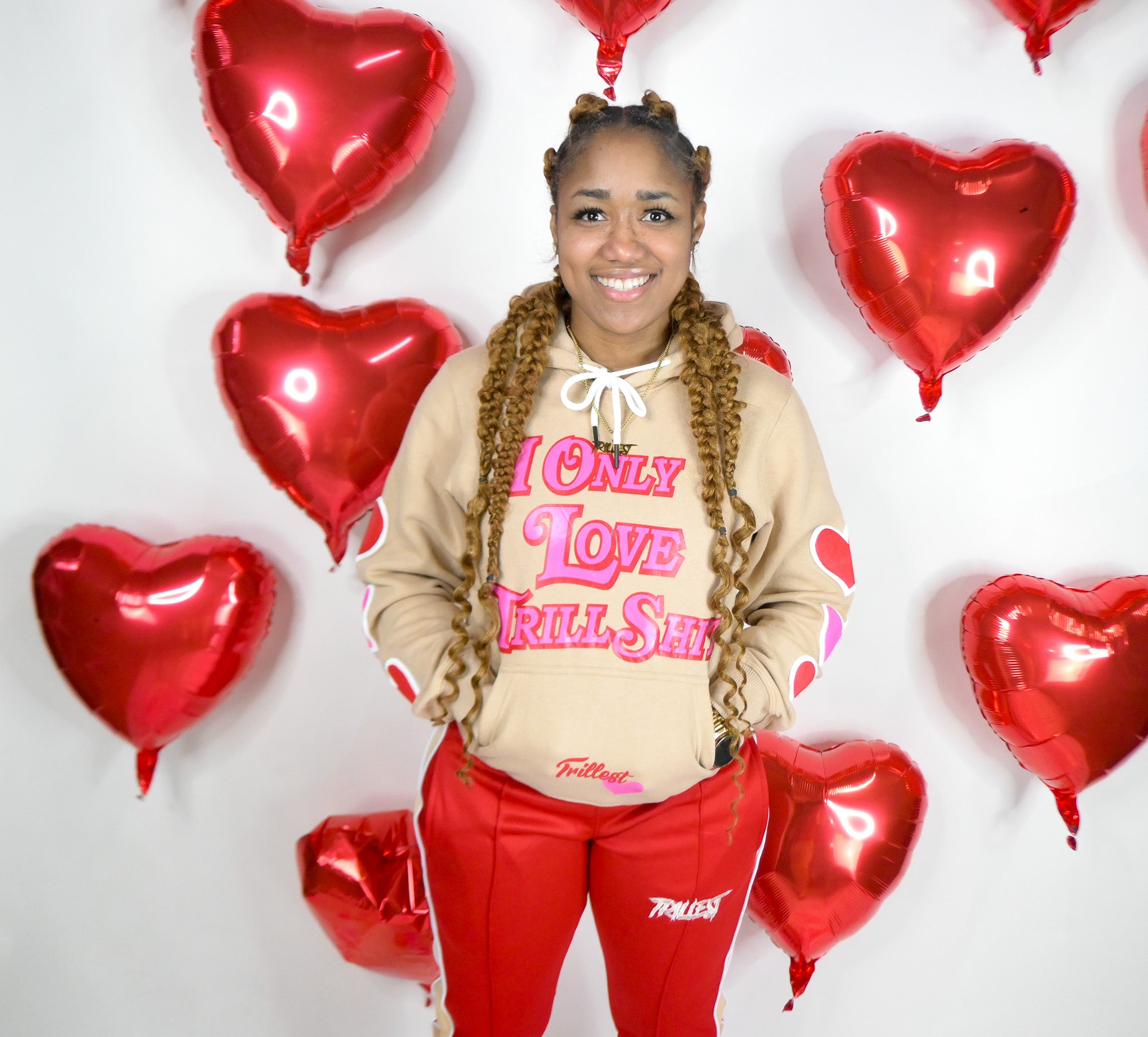 Trillest Love Hoodie - Cream w/ Pink/Red