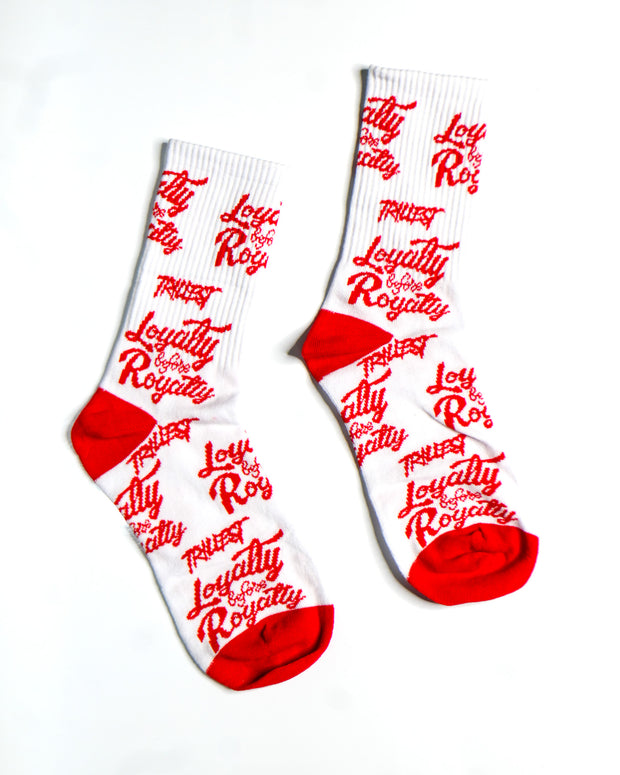 All Over Print Socks - White/Red