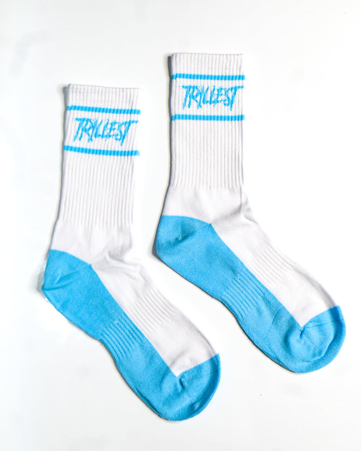 Two Stripe Logo Socks - White/Aqua