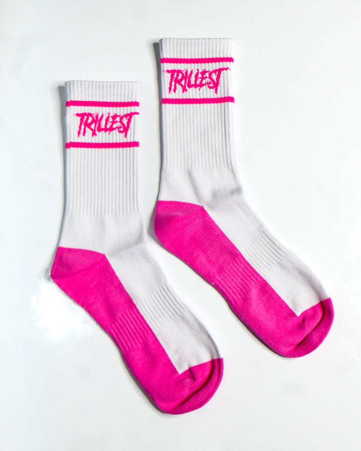 Two Stripe Logo Socks - White/Dark Pink