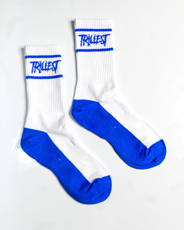 Two Stripe Logo Socks - White/Royal