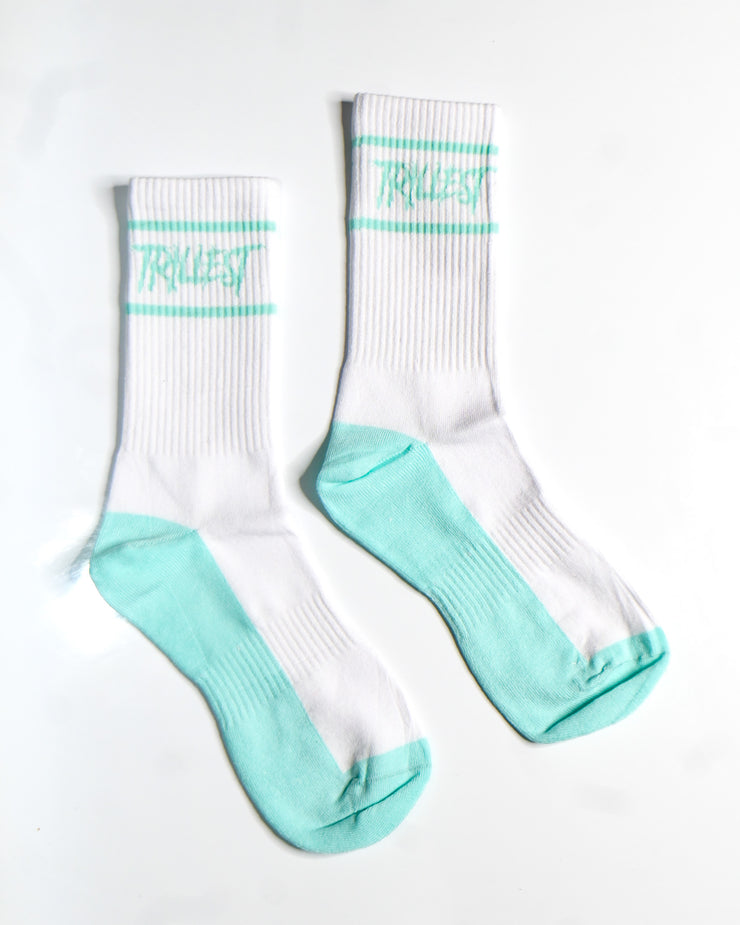 Two Stripe Logo Socks - White/Mint