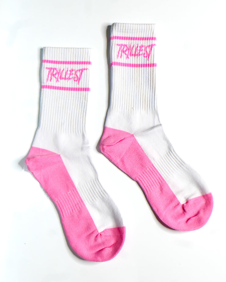 Two Stripe Logo Socks - White/Light Pink