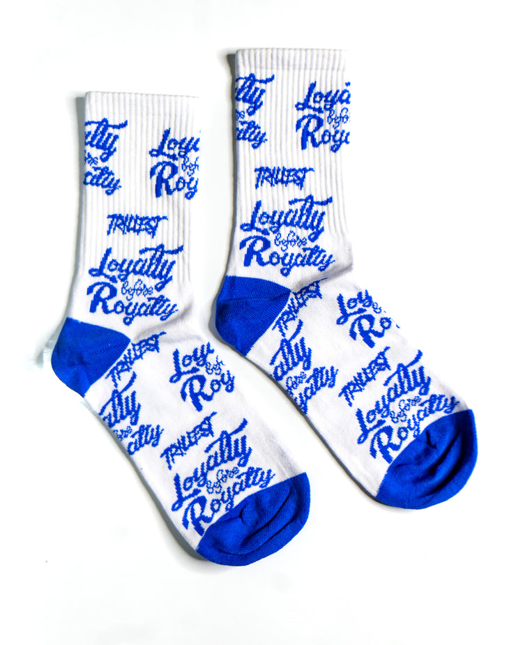 All Over Print Socks - White/Royal