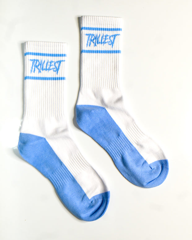 Two Stripe Logo Socks - White/Sky Blue