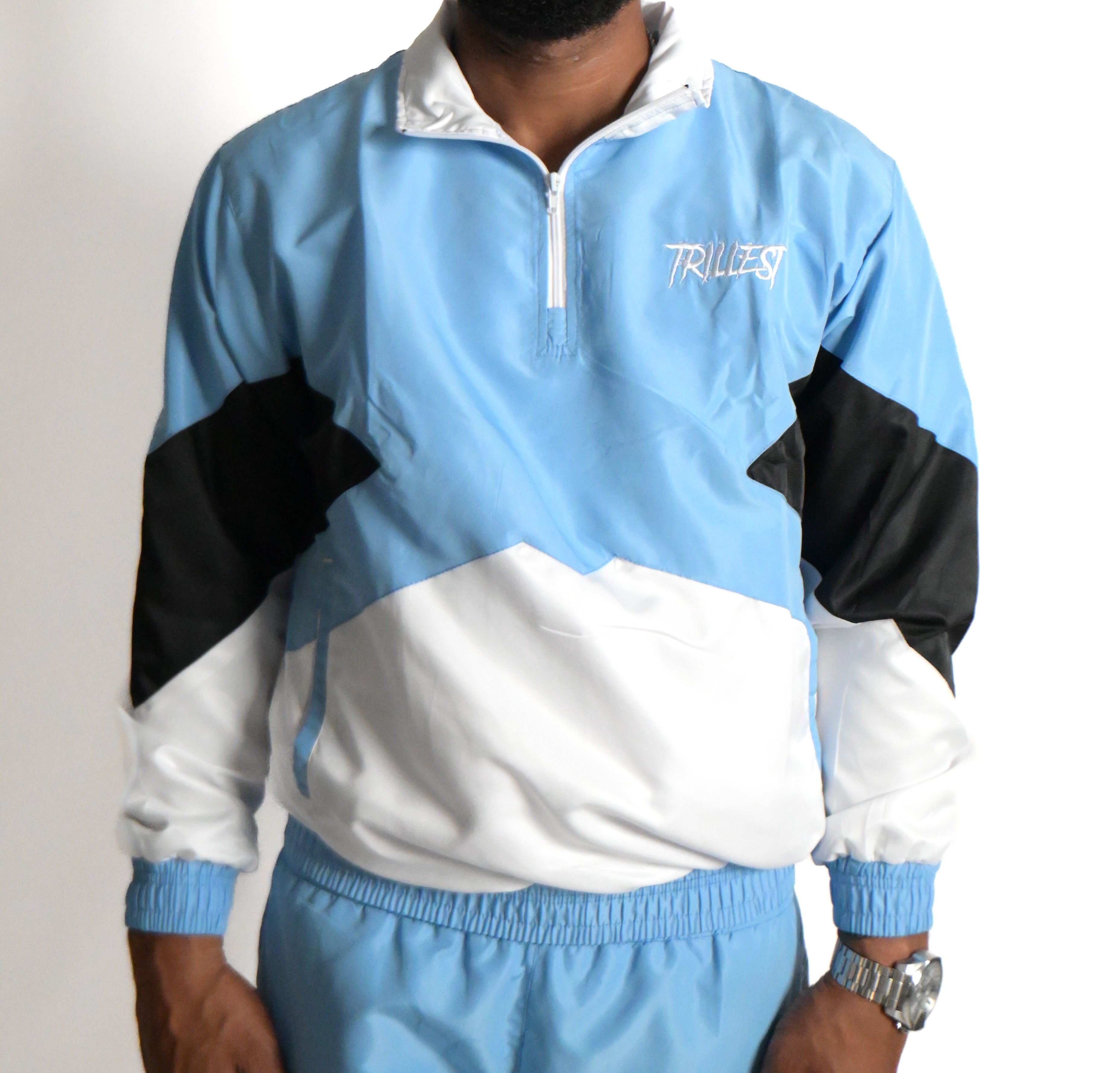 Panel Windbreaker Jacket - Sky\Black\White