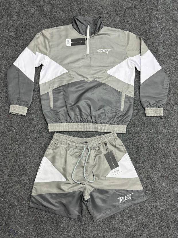 Trillest Panel Windbreaker Shorts - Gray\White