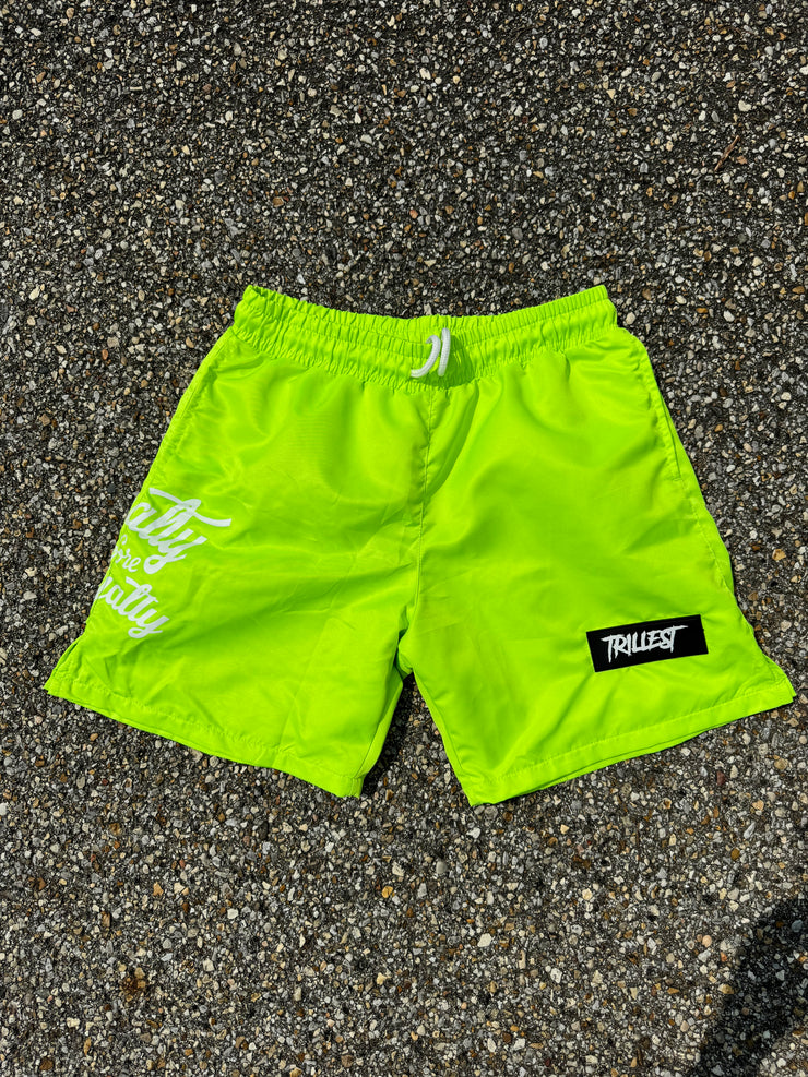 Trillest Nylon Rubber Patch Shorts - Volt Green