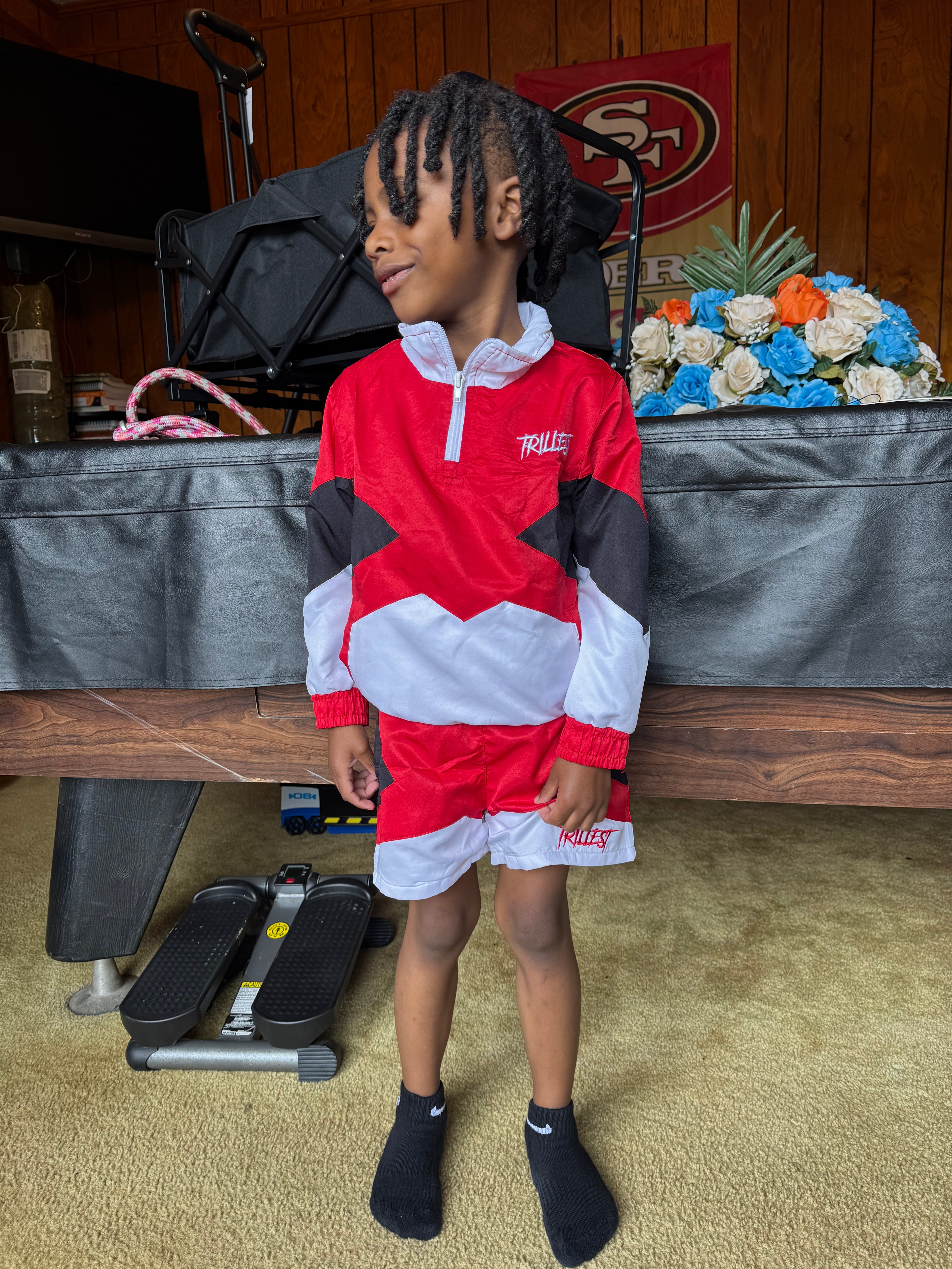 Trill Kids Panel Windbreaker Set - Red\Black\White