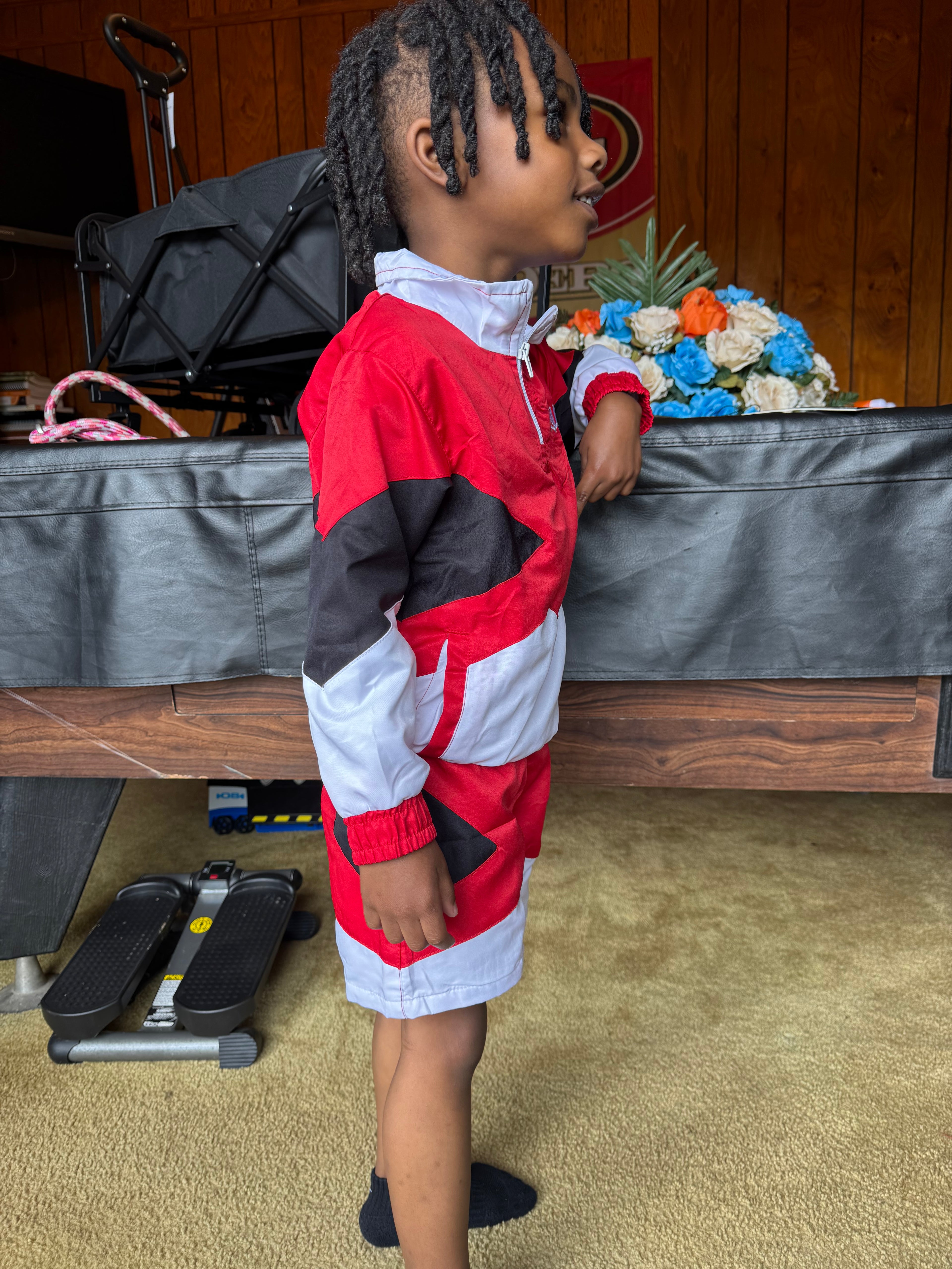 Trill Kids Panel Windbreaker Set - Red\Black\White