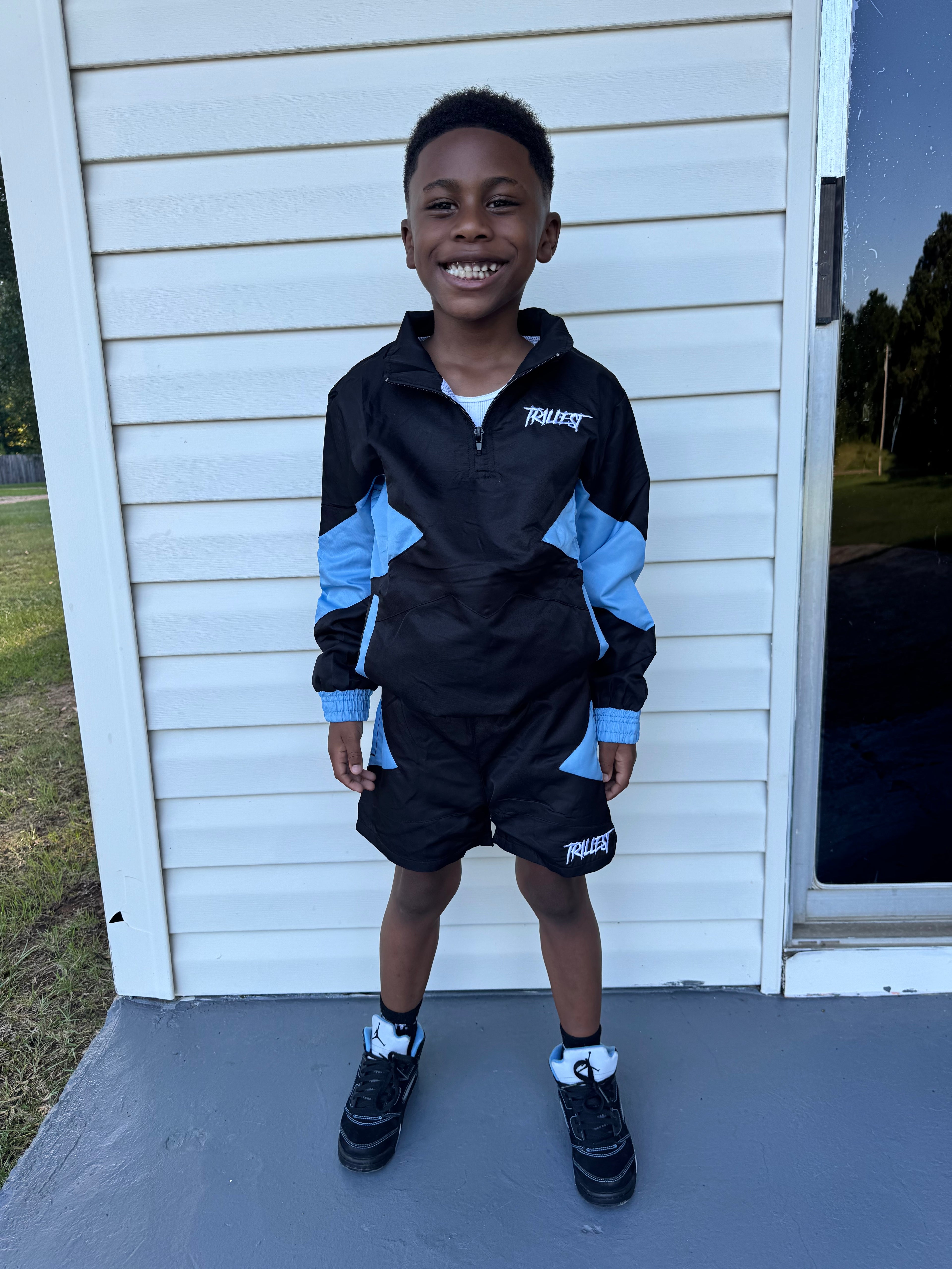 Trill Kids Panel Windbreaker Set - Black\ UNC Blue